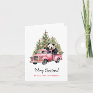 Panda in Pink Truck Weihnachtsbäume Karte