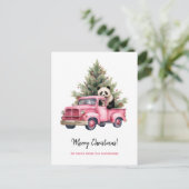 Panda in Pink Vintag Truck Weihnachten (Stehend Vorderseite)