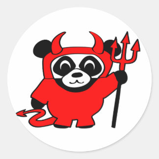 Panda in Red Devil Costume Runder Aufkleber