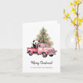 Panda in Retro Pink Truck Weihnachtsbaum Karte (Gelbe Blume)