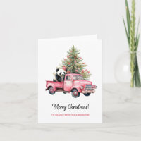 Panda in Retro Pink Truck Weihnachtsbaum