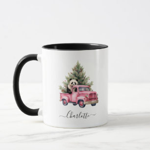 Panda in rosaem Oldtimer-LKW Weihnachtsfeiertag Tasse