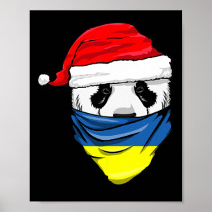 Panda in Santas Hut und Ukraine-Flagge Ndana Weihn Poster