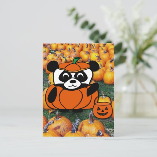 Panda in TeufelskKostüm im Spuk Maiskorn Postkarte (Stehend Vorderseite)
