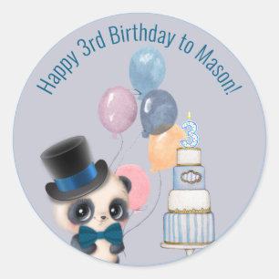 Panda in Top Hat   Baby's 3. Geburtstag Runder Aufkleber