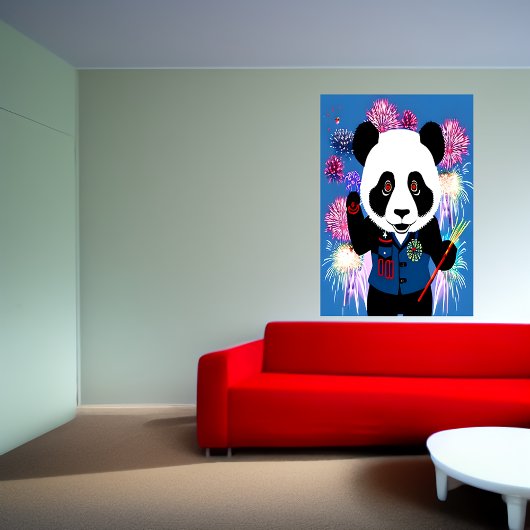 Panda in Uniform und Feuerwerk | AI Art Poster