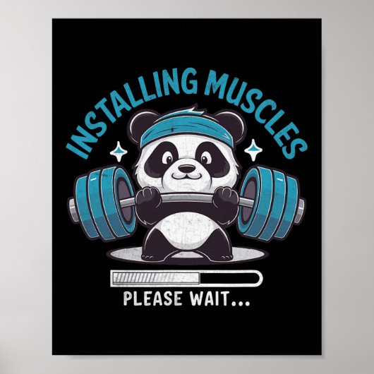 Panda installiert Muskeln Bitte warten Sie ab. Poster (Vorne)