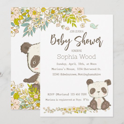 Panda Invitation Einladung (Vorne/Hinten)