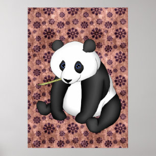 Panda isst Bamboo im Vintagen Hintergrund Poster