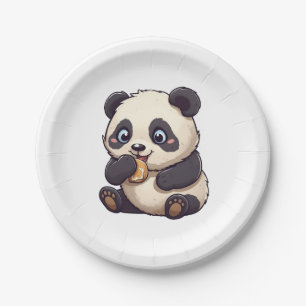 Panda isst einen Keks Pappteller