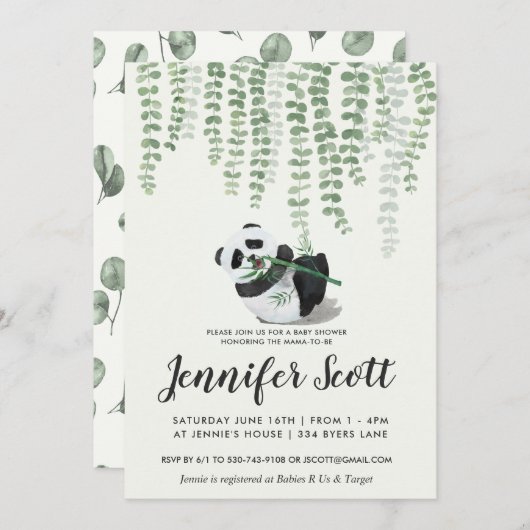Panda Jungle Babydusche Einladung (Vorne/Hinten)