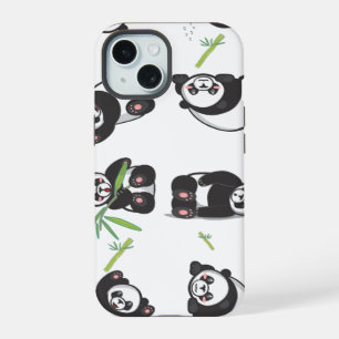 Panda-Kachel süßes Muster blau iPhone 15 Hülle