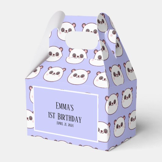 Panda Kawaii 1. Geburtstag Lila Geschenkschachtel (Vorderseite)