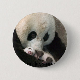 Panda kissing cub button