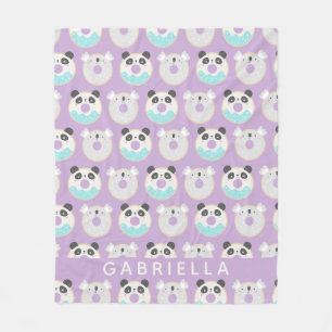 Panda Koala Kawaii Donut Pattern Personalisierter  Fleecedecke