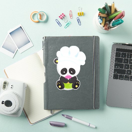 Panda kochen, Panda backen, Panda mit Donut Aufkleber (iPad Hülle)