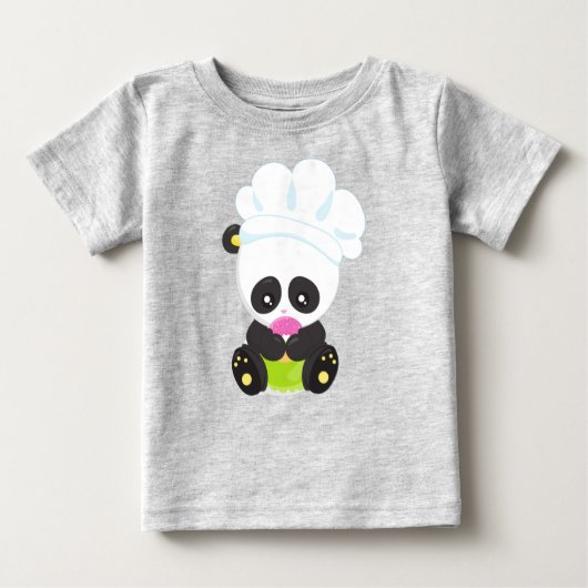Panda kochen, Panda backen, Panda mit Donut Baby T-shirt (Vorderseite)