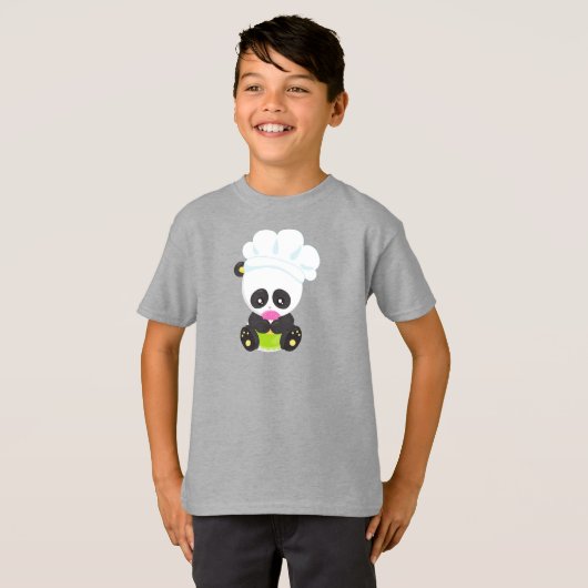 Panda kochen, Panda backen, Panda mit Donut T-Shirt (Vorne ganz)