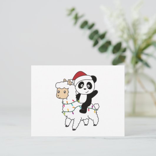 Panda Lama Christmas Snow Winter Animals Postkarte (Stehend Vorderseite)