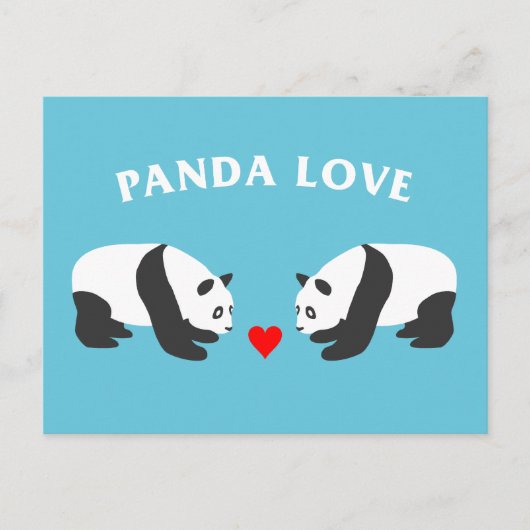Panda Liebe (blau) Postkarte (Vorderseite)