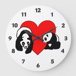 Panda-Liebe Große Wanduhr