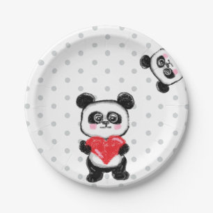 Panda-Liebe, Kawaii, Pastellfarben Pappteller