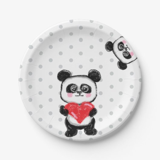Panda-Liebe, Kawaii, Pastellfarben Pappteller (Vorderseite)