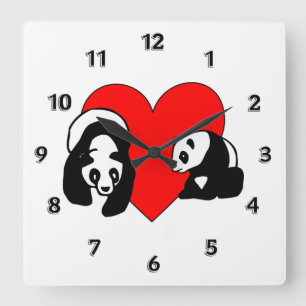 Panda-Liebe Quadratische Wanduhr