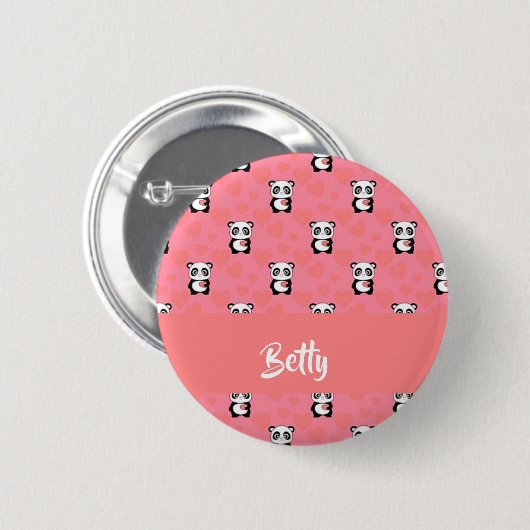 Panda-Liebe-Rosa-Muster Button (Vorne & Hinten)