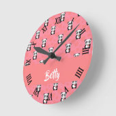 Panda Liebe rosa Muster Runde Wanduhr (Winkel)