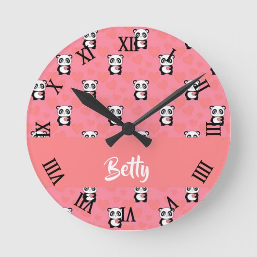 Panda Liebe rosa Muster Runde Wanduhr (Vorderseite)