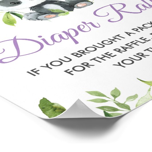 Panda Lila Blumengrün Bamboo Diaper Raffle Poster (Ecke)
