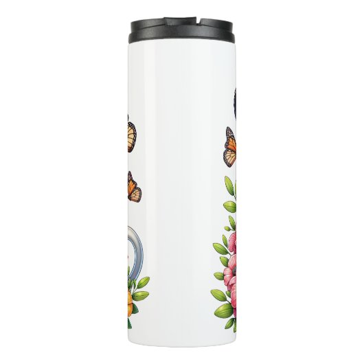 Panda-Mama: Cub, Blume, Muttertag Thermosbecher (Rückseite)