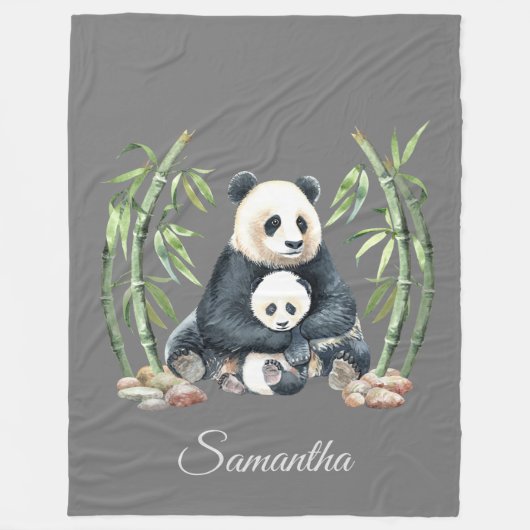 Panda Mama und Baby Personalisiert Gray Fleecedecke (Vorderseite)