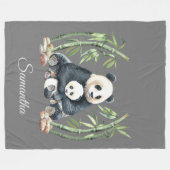 Panda Mama und Baby Personalisiert Gray Fleecedecke (Vorderseite (Horizontal))