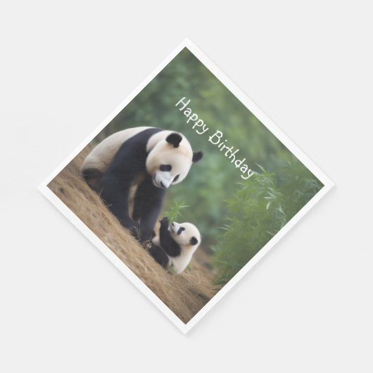 Panda Mama und Baby Serviette (Ecke)