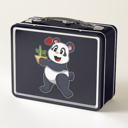 Panda mit Bamboo-Blume Metall Brotdose (Rückseite)