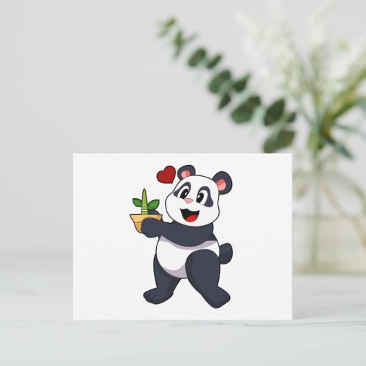Panda mit Bamboo-Blume Postkarte (Stehend Vorderseite)