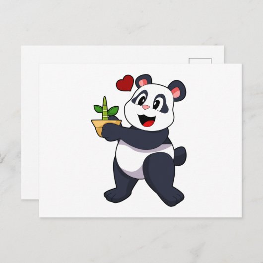 Panda mit Bamboo-Blume Postkarte (Vorne/Hinten)