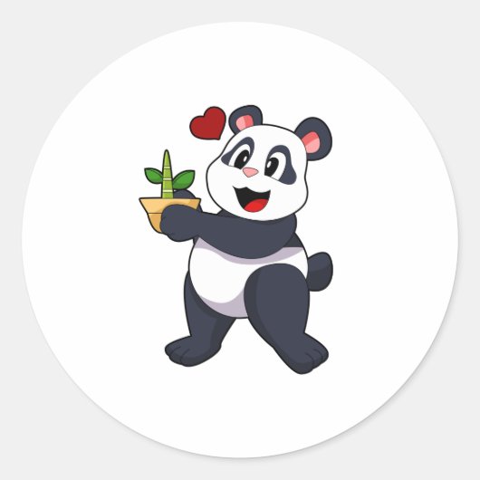 Panda mit Bamboo-Blume Runder Aufkleber (Vorderseite)