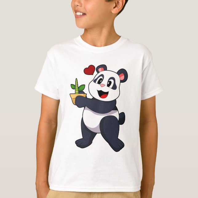 Panda mit Bamboo-Blume T-Shirt (Vorderseite)