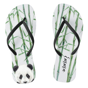 Panda mit Bamboo - Name hinzufügen - Personalisier Badesandalen