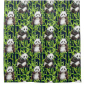 Panda mit Bambus Wasserfarbmuster Duschvorhang (Vorderseite)