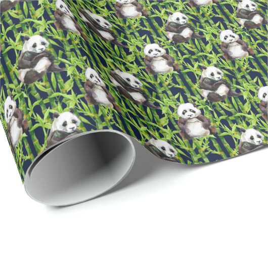 Panda mit Bambus Wasserfarbmuster Geschenkpapier (Rolleneckpunkt)