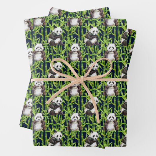 Panda mit Bambus Wasserfarbmuster Geschenkpapier Set (Beispiel)