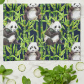Panda mit Bambus Wasserfarbmuster Geschirrtuch (Gefaltet)