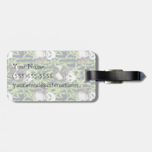 Panda mit Bambus Wasserfarbmuster| Monogramm Gepäckanhänger (Rückseite horizontal)