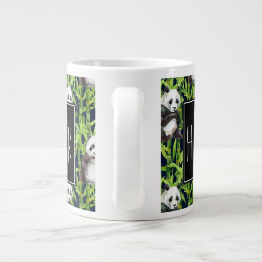 Panda mit Bambus Wasserfarbmuster| Monogramm Jumbo-Tasse (Rückseite)