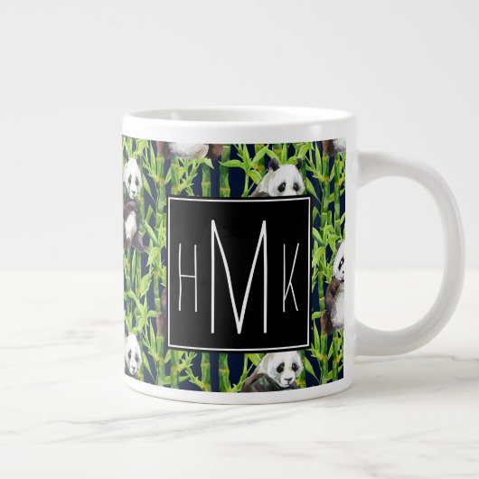 Panda mit Bambus Wasserfarbmuster| Monogramm Jumbo-Tasse (Rechts)