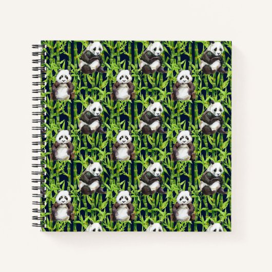Panda mit Bambus Wasserfarbmuster Notizbuch (Vorderseite)